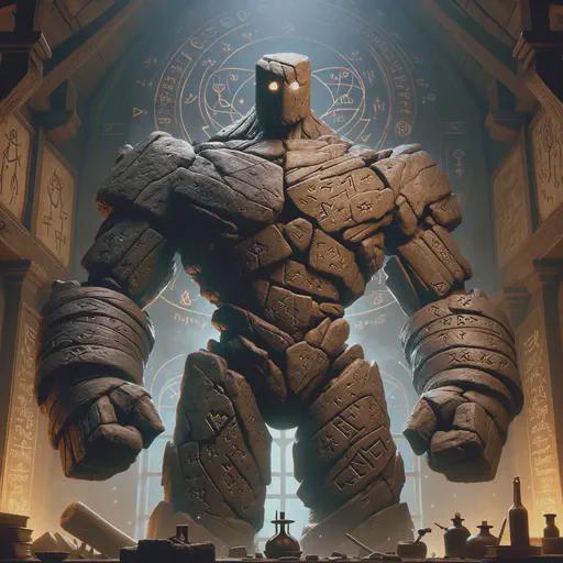 clay golem in fantasy movie style