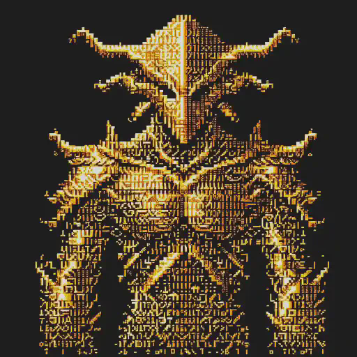 gold golem in retro gaming inspired style