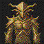 gold golem in retro gaming inspired style