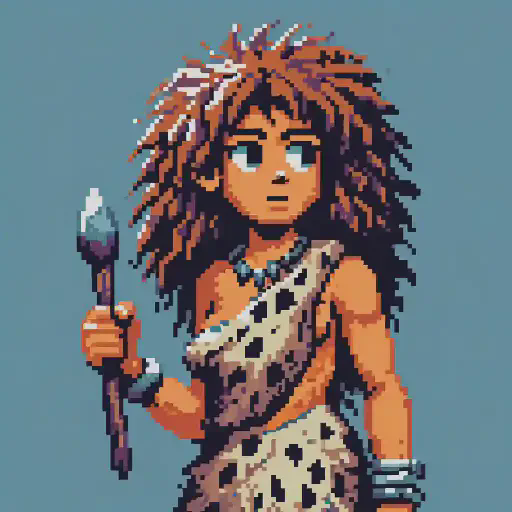 cavewoman in retro gaming inspired style
