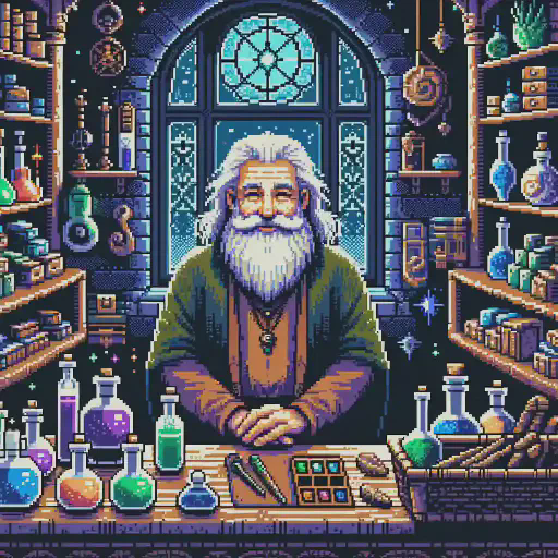 shopkeeper in retro gaming inspired style