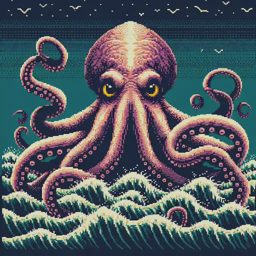 kraken in retro gaming inspired style