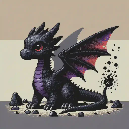 baby black dragon in retro gaming inspired style