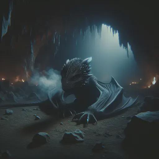 baby black dragon in fantasy movie style