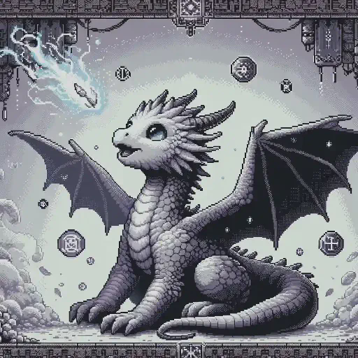 baby gray dragon in retro gaming inspired style