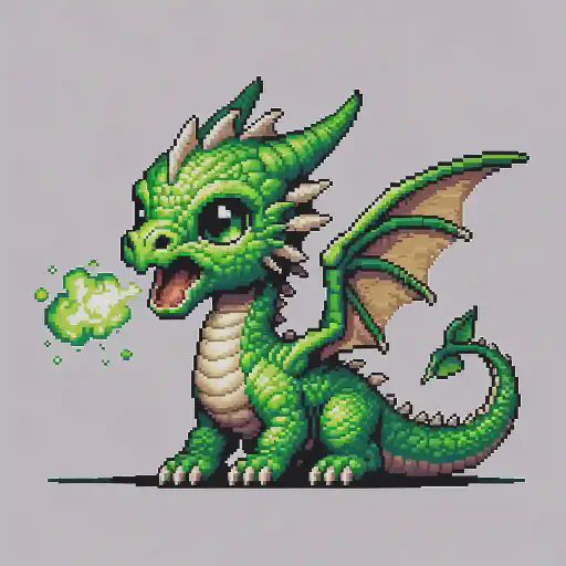 baby green dragon in retro gaming inspired style