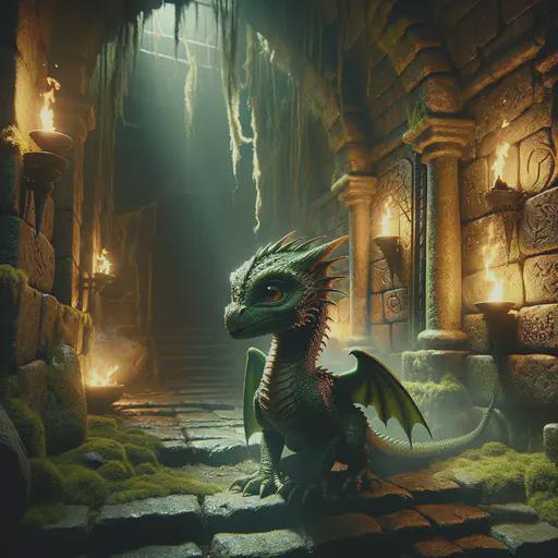 baby green dragon in fantasy movie style