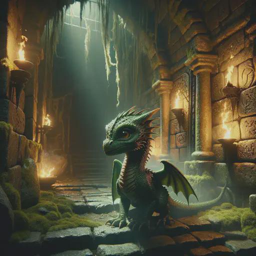 baby green dragon in fantasy movie style