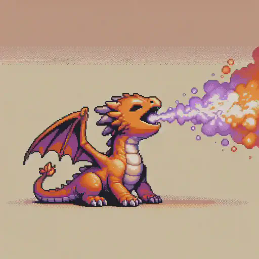 baby orange dragon in retro gaming inspired style