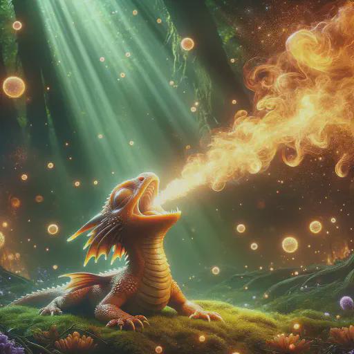 baby orange dragon in fantasy movie style