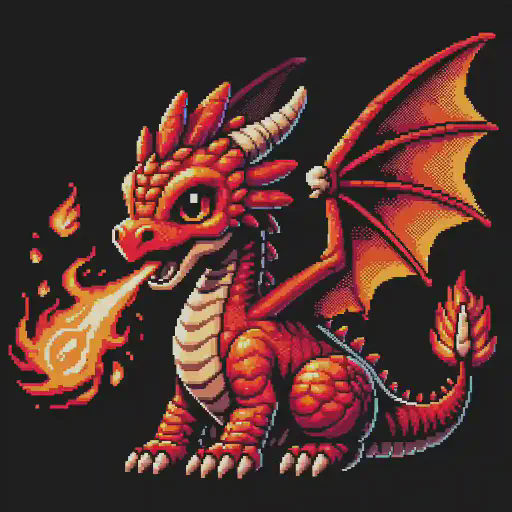 baby red dragon in retro gaming inspired style