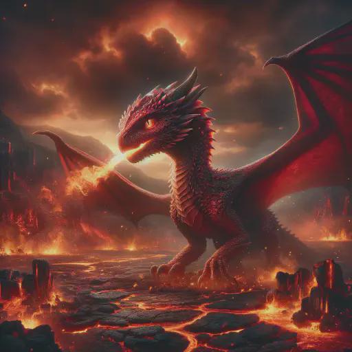 baby red dragon in fantasy movie style