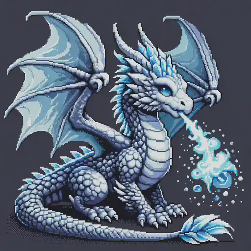 baby silver dragon in retro gaming inspired style