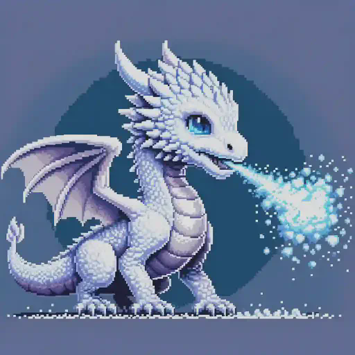 baby white dragon in retro gaming inspired style