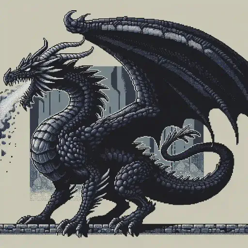 black dragon in retro gaming inspired style