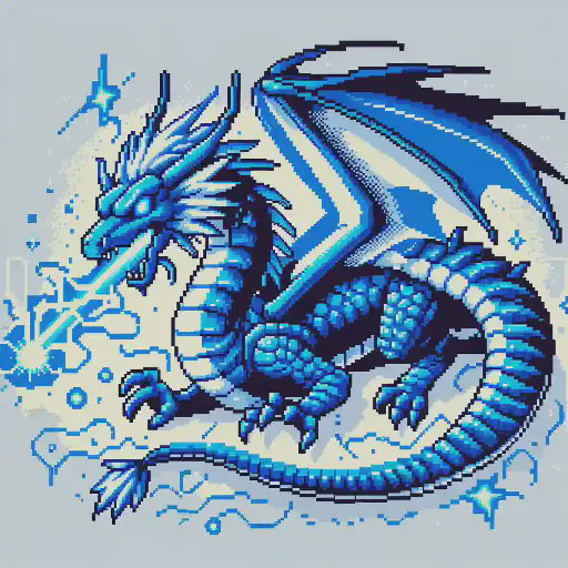 blue dragon in retro gaming inspired style