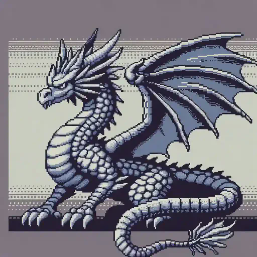 gray dragon in retro gaming inspired style