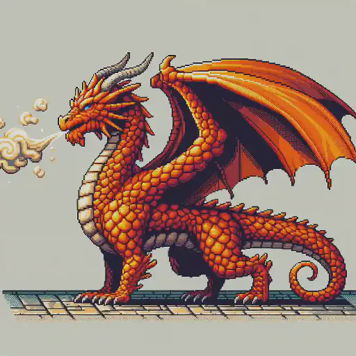 orange dragon in retro gaming inspired style