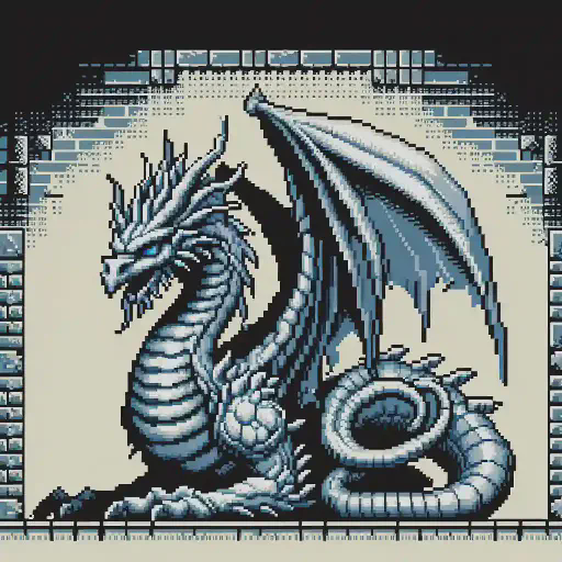 silver dragon in retro gaming inspired style