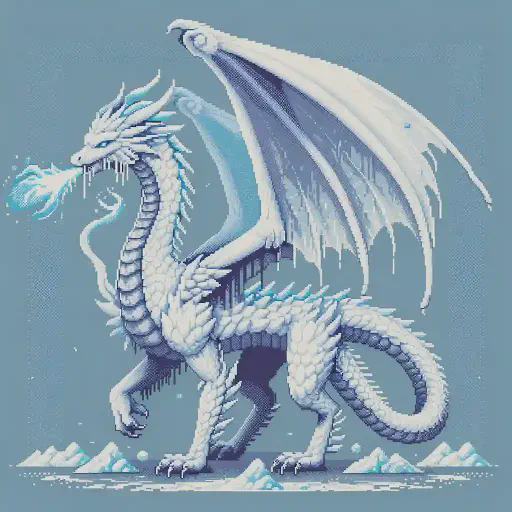 white dragon in retro gaming inspired style