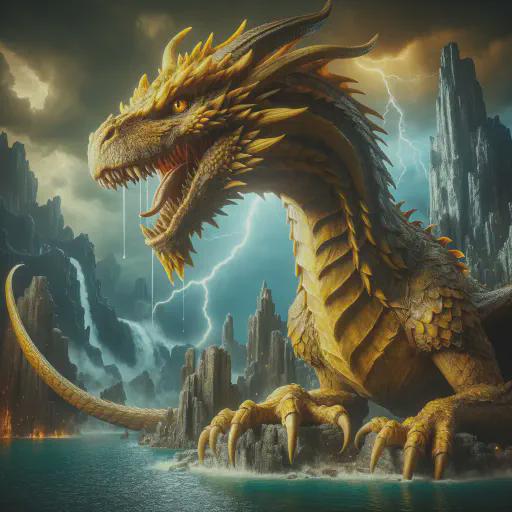 yellow dragon in fantasy movie style