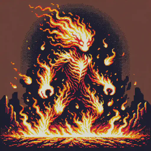 fire elemental in retro gaming inspired style