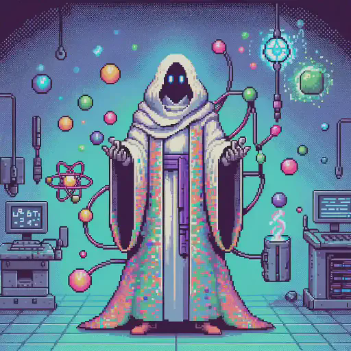 quantum mechanic in retro gaming inspired style