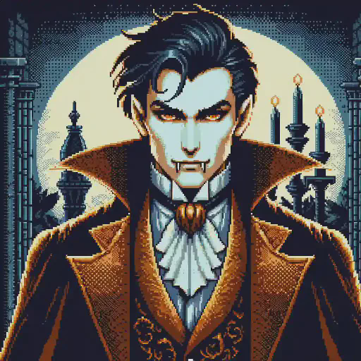 vampire lord in retro gaming inspired style