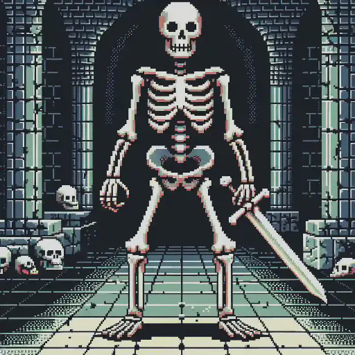 skeleton in retro gaming inspired style