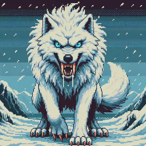 winter wolf in retro gaming inspired style