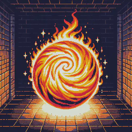 flaming sphere in retro gaming inspired style