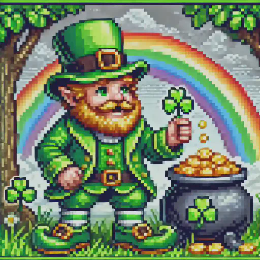 leprechaun in retro gaming inspired style