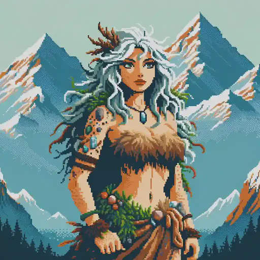 mountain nymph in retro gaming inspired style