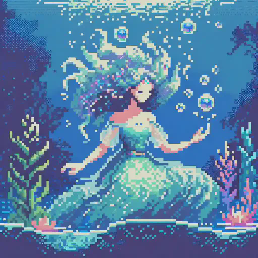 water nymph in retro gaming inspired style