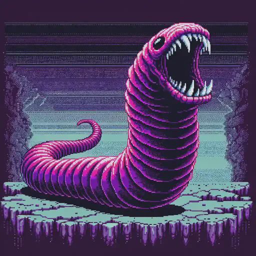 purple worm in retro gaming inspired style